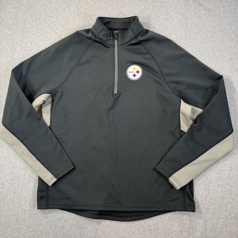OTS Pittsburgh Steelers Men's Medium 1/4 Zip Pullover Sweatshirt Black Gray NFL